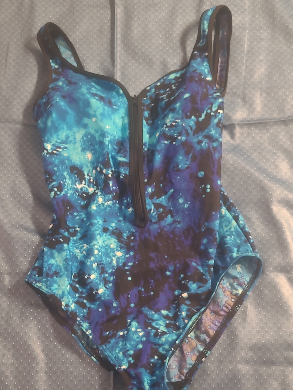 Miraclesuit Blue Teal Tie-Dye Front Zip One-Piece Swimsuit